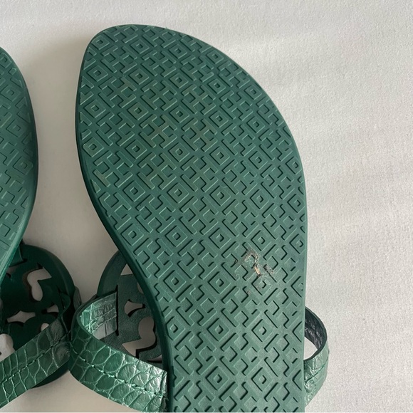 Tory Burch "Miller" Croc Leather Dark Green Sandals - Picture 13 of 13